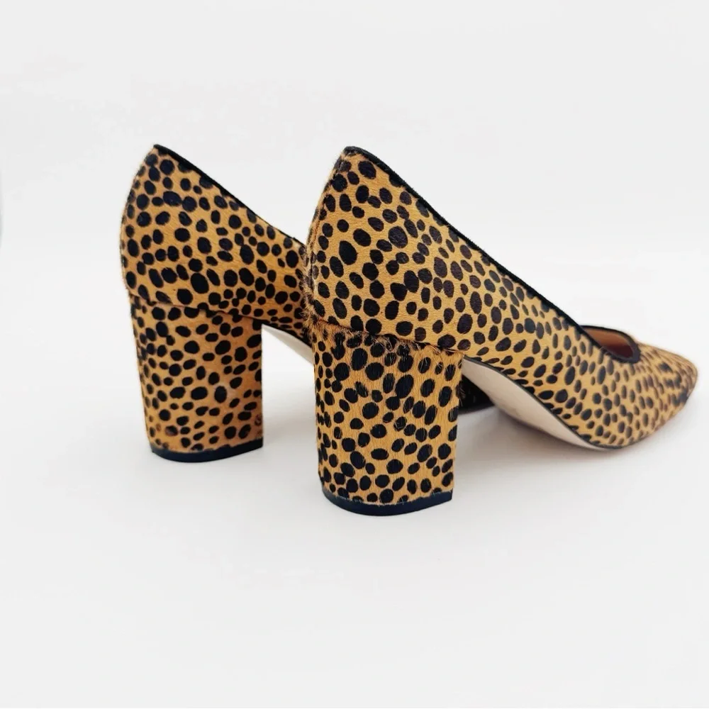 Anthropologie Leopard Print Block Heel Pumps in Tan and Black